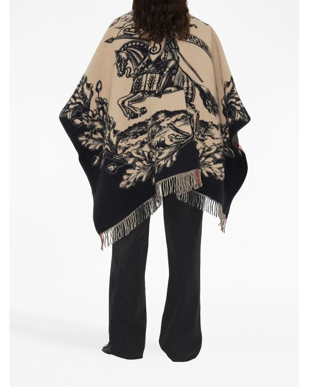 Burberry Multicolor Equestrian Knight Fringed-Edge Cape