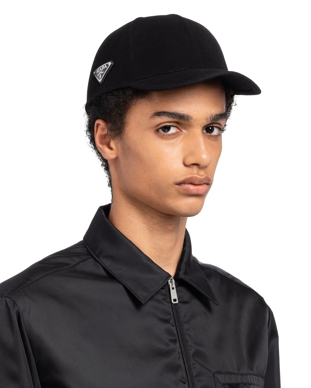 Prada Black Logo Plaque Baseball Cap for men