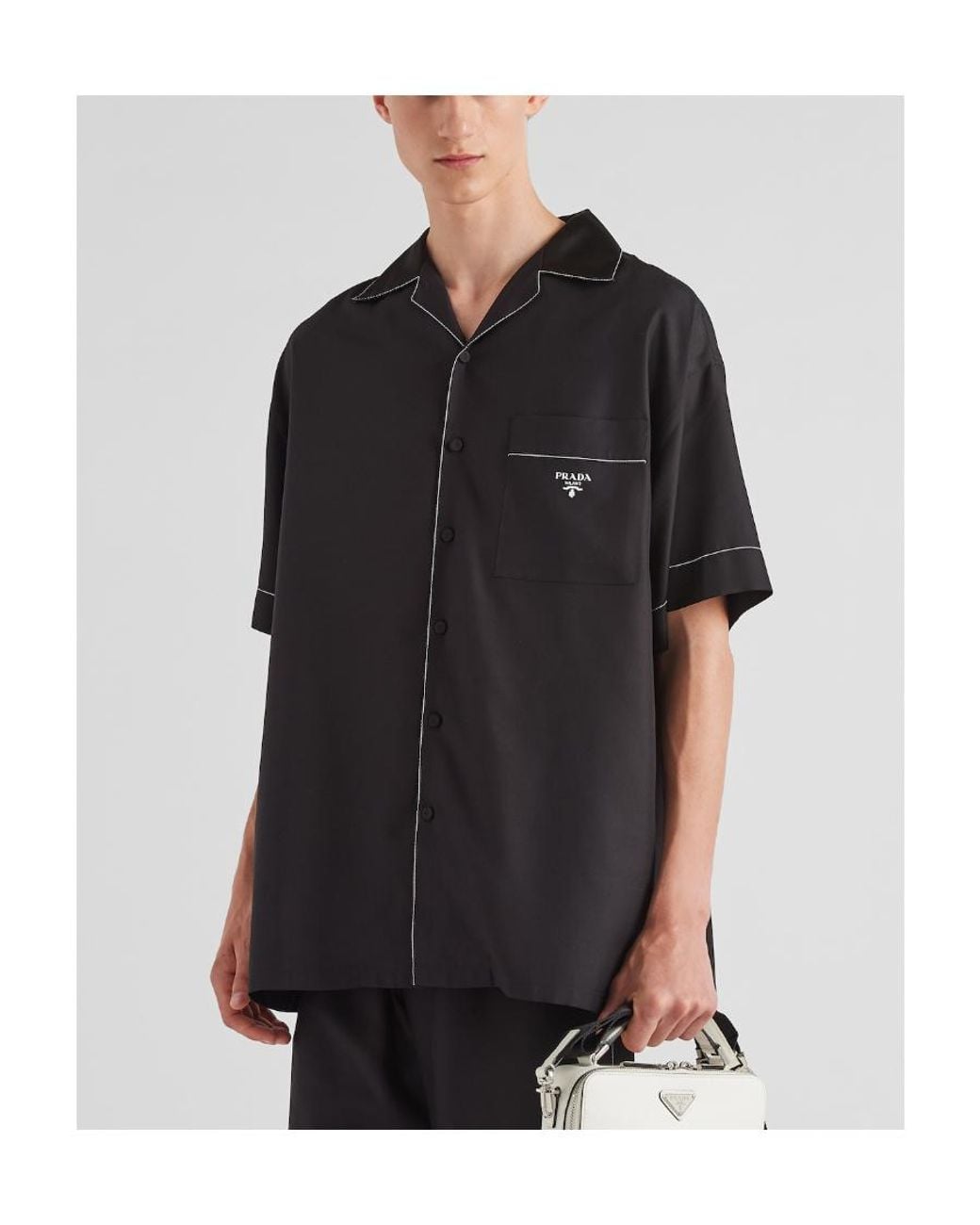 Prada Black Logo-Embroidered Short-Sleeved Shirt for men