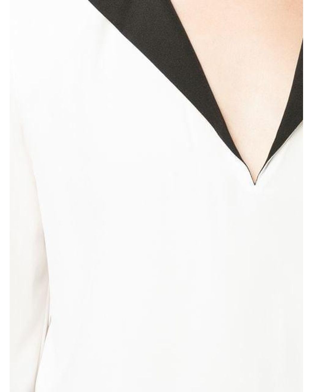 Givenchy White Contrast V-Neck Blouse