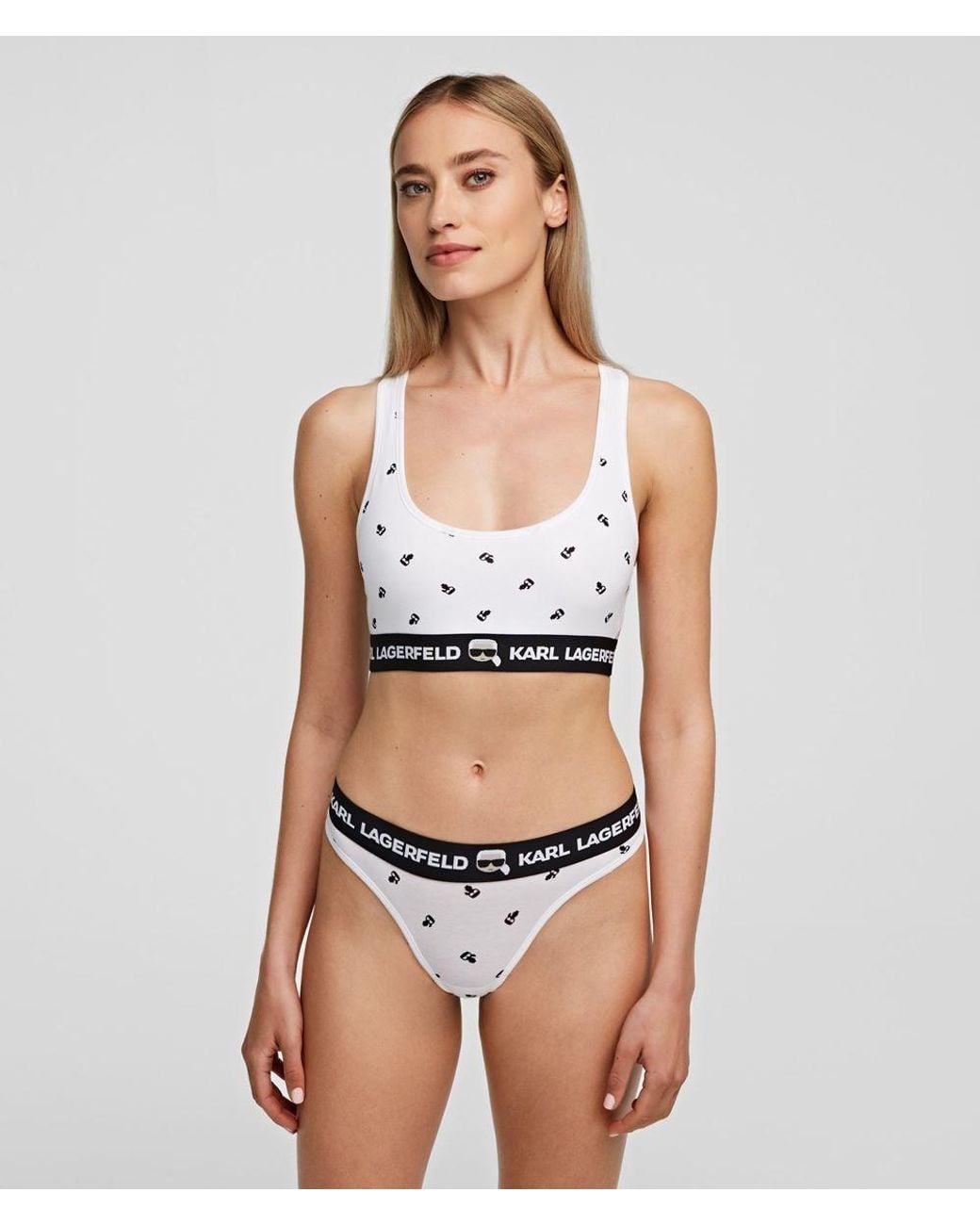 Karl Lagerfeld White Ikonik Logo Bralette