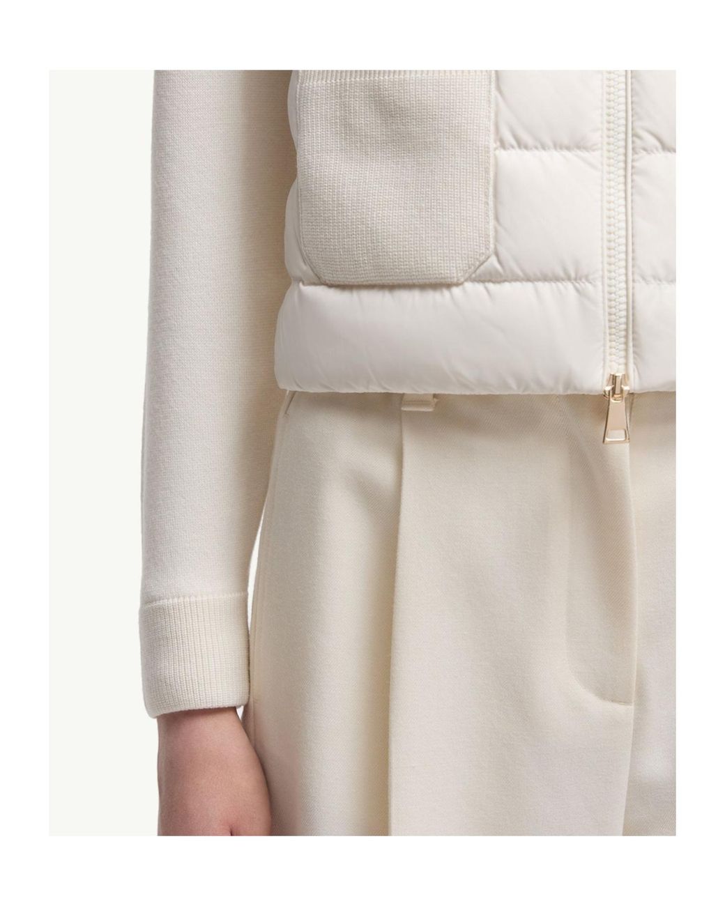 Moncler White Wool Padded Zip-Up Cardigan