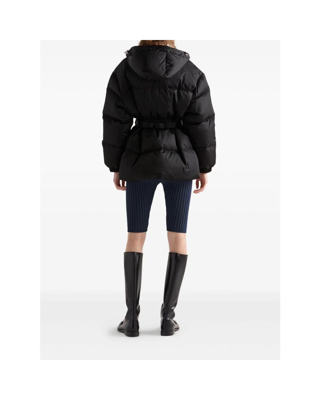 Prada Black Belted Hooded Down Jacket