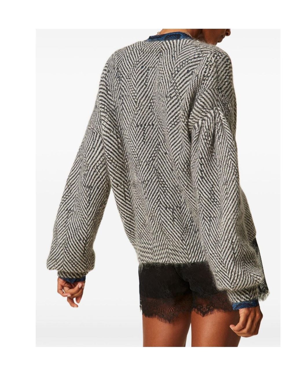 Twinset Gray Cropped Balloon-Sleeve Cardigan