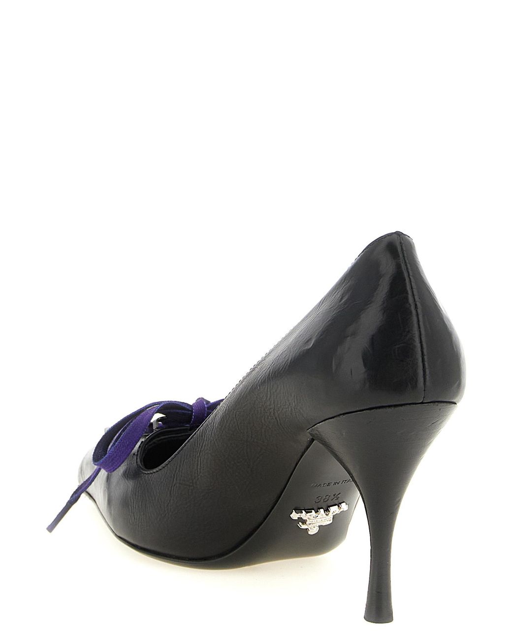 Prada Black Lace-Up Kitten Heeled Pumps