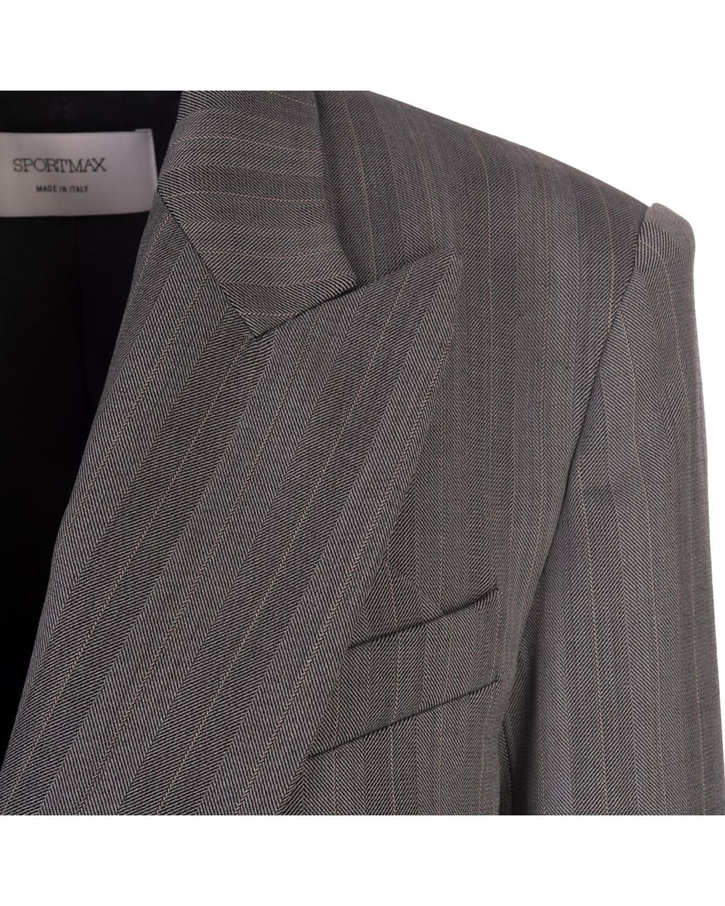 Sportmax Gray Striped Double-Breasted Long-Sleeved Jacket