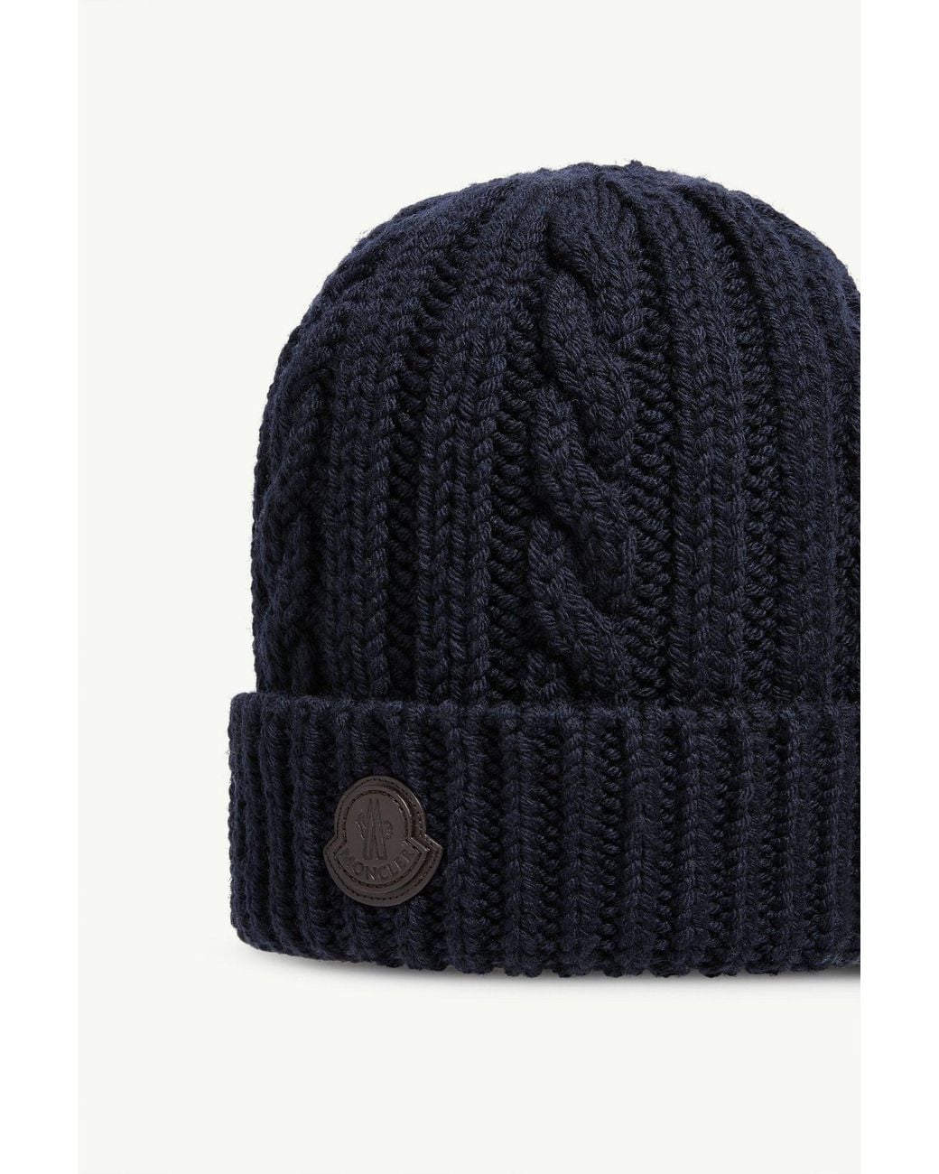 Moncler Blue Leather Logo Wool Beanie for men
