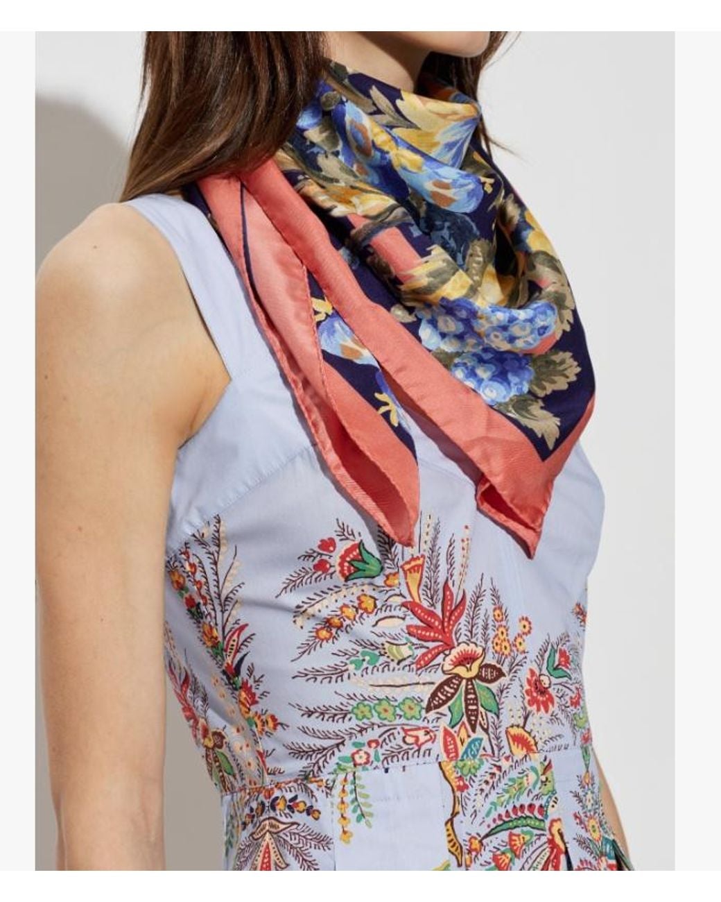 Etro Blue Floral Print Square Scarf