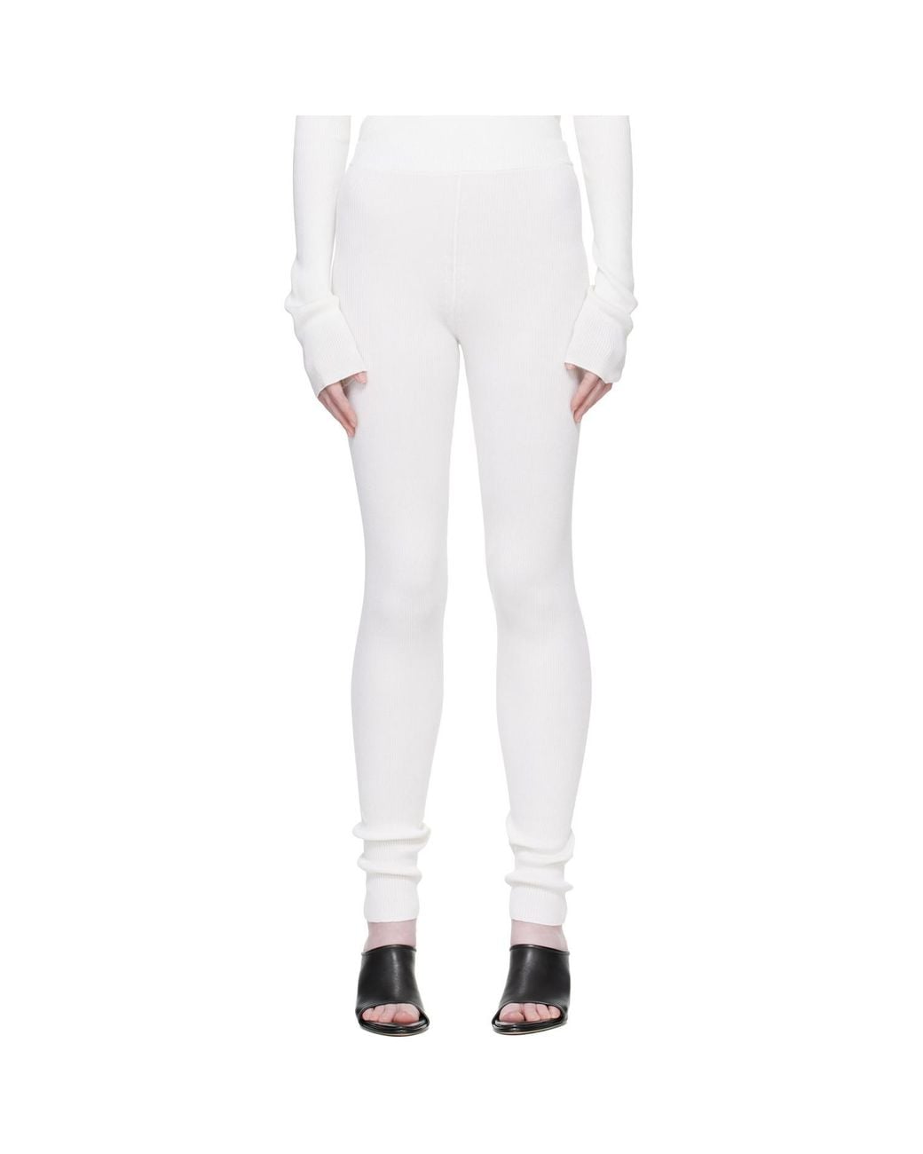 Rier White Fine Ribbed Silk Long Leggings