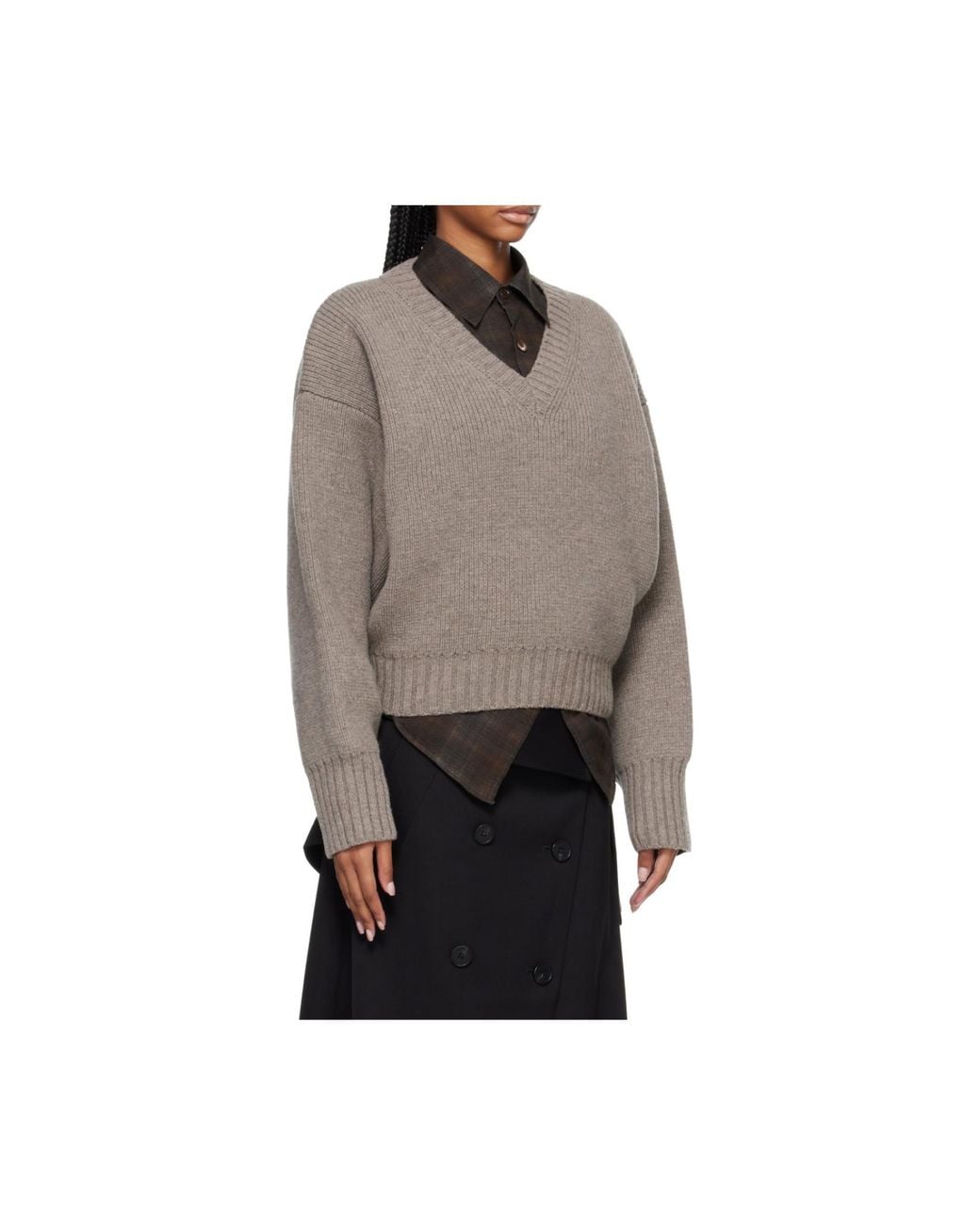 Rohe Gray Sculptural V-Neck Knitted Jumper
