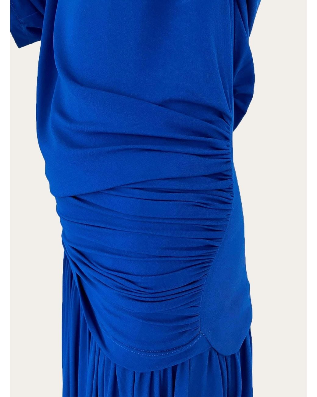 Ferragamo Blue Long T-Shirt Dress With Drape Detail