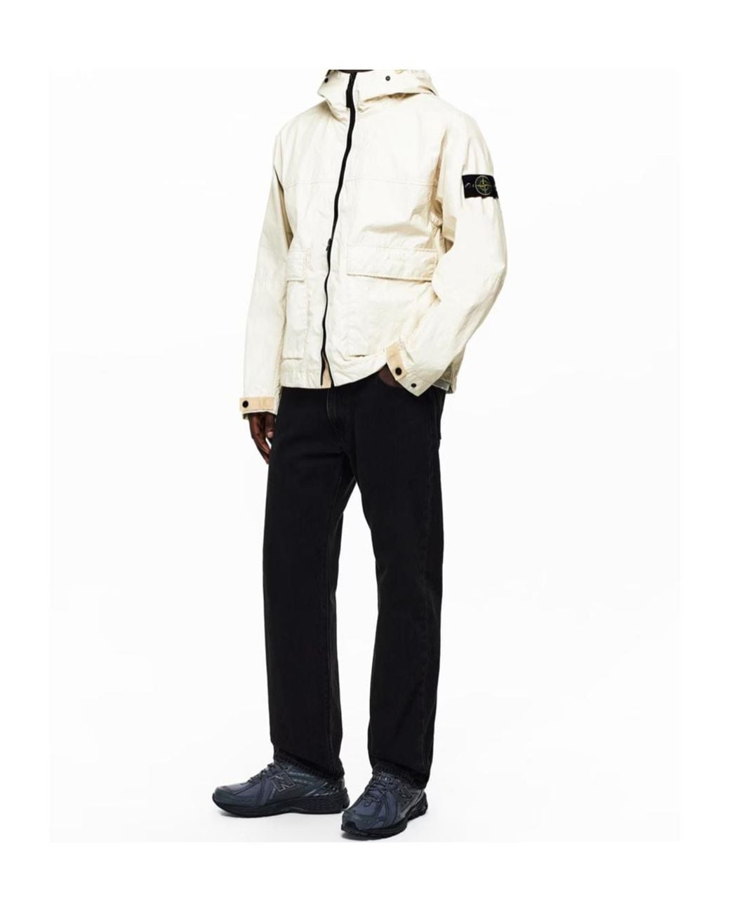 Stone Island White Logo-Stamped Casual Jacket for men