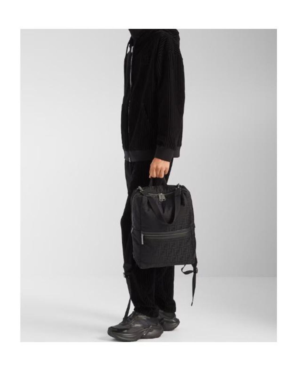 Fendi Black Lui Ff Jacquard Backpack for men
