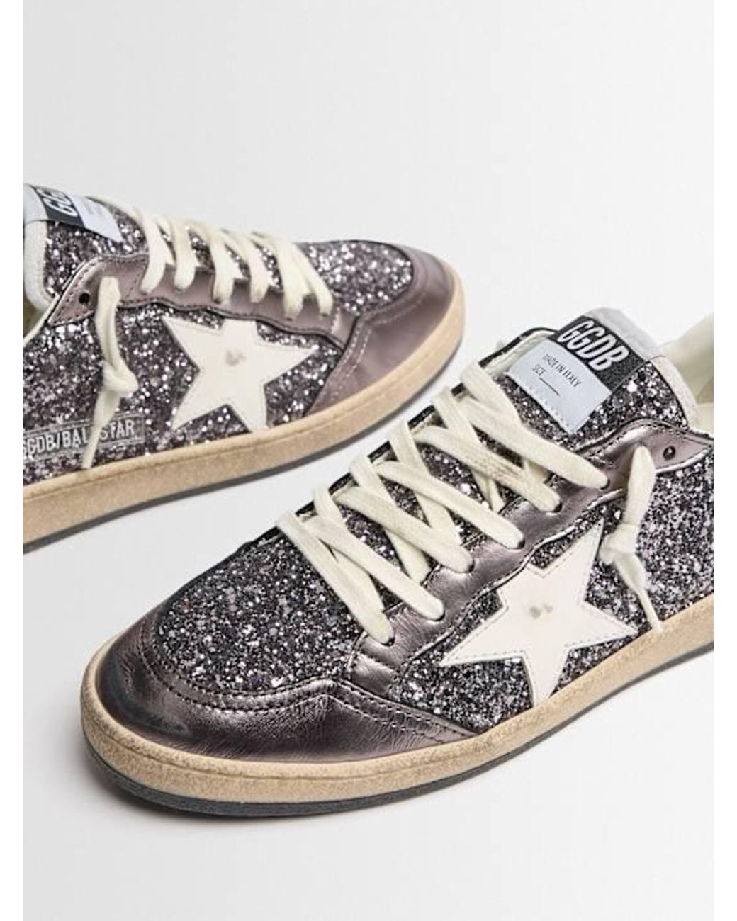 Golden Goose Deluxe Brand White Ballstar Glittered Sneakers