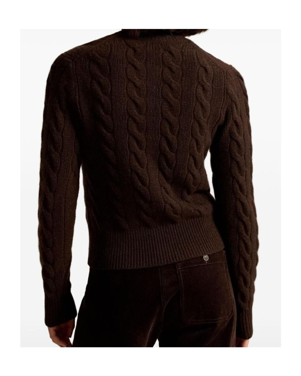 Polo Ralph Lauren Brown Cable-Knit Wool-Cashmere Cardigan