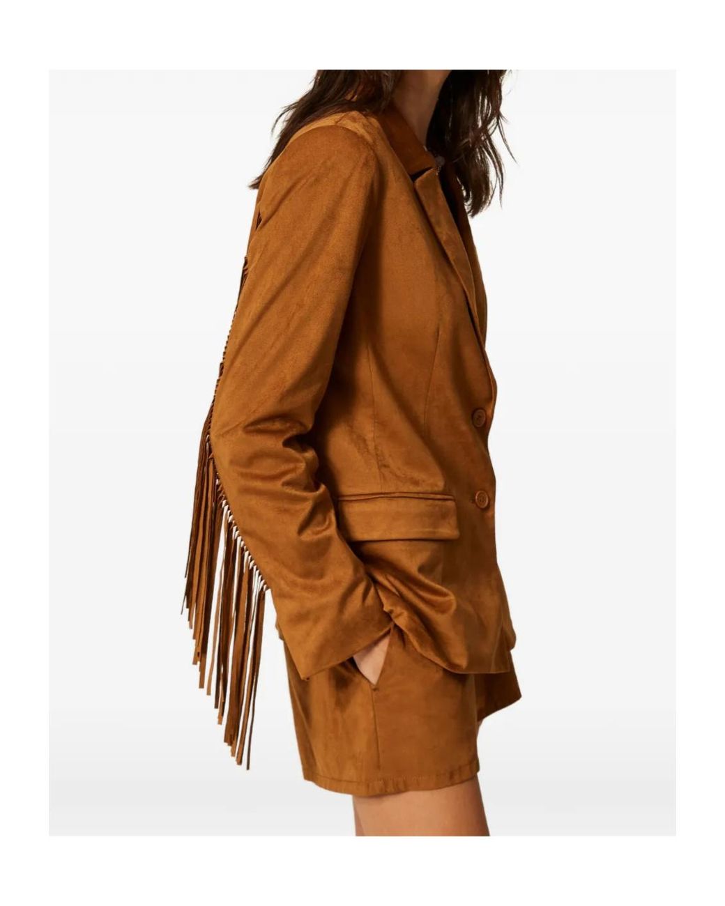 Twinset Brown Fringed Faux-Suede Blazer