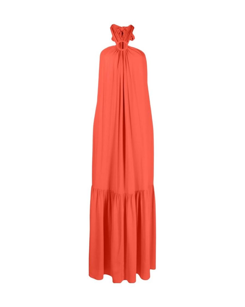 Erika Cavallini Semi Couture Red Pleat-Detail Halterneck Long Dress