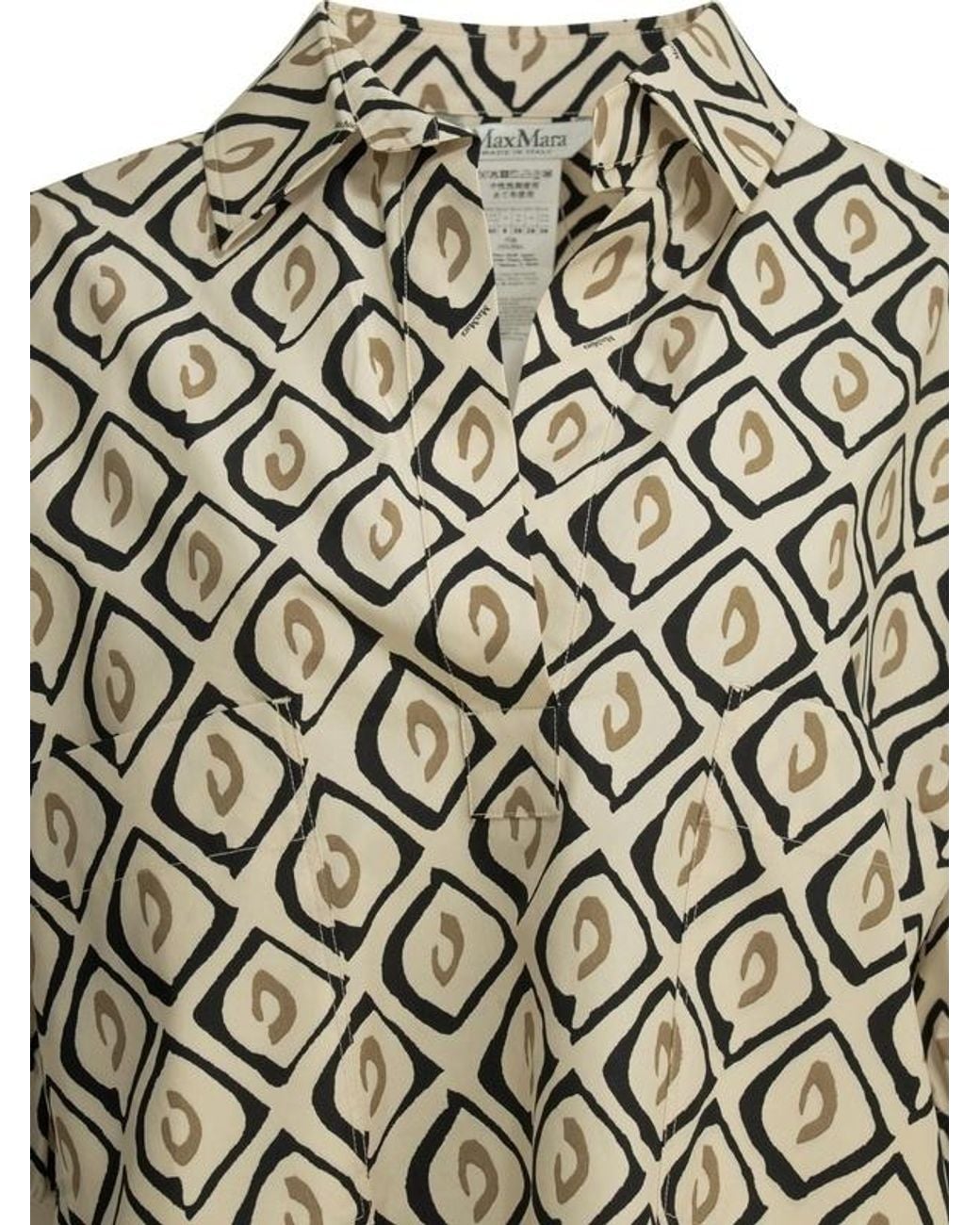 Max Mara White Cotton Poplin Printed Drawstring Shirt