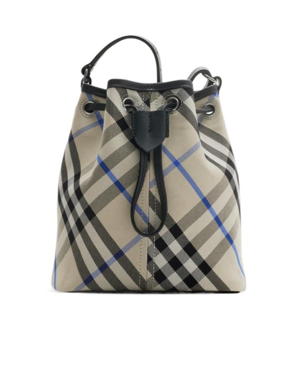 Burberry Gray Mini Checked Drawstring Bucket Bag
