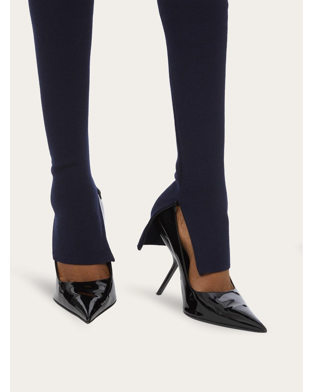 Ferragamo Blue Logo Plaque Stretched Trousers