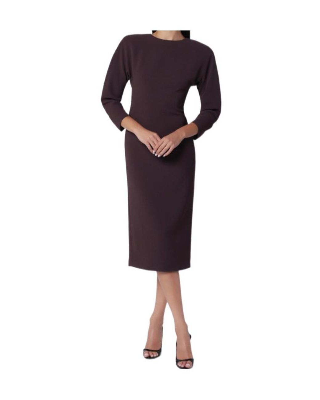 ANDAMANE Red Rouge Noir Midi Dress With Rounded Shoulders