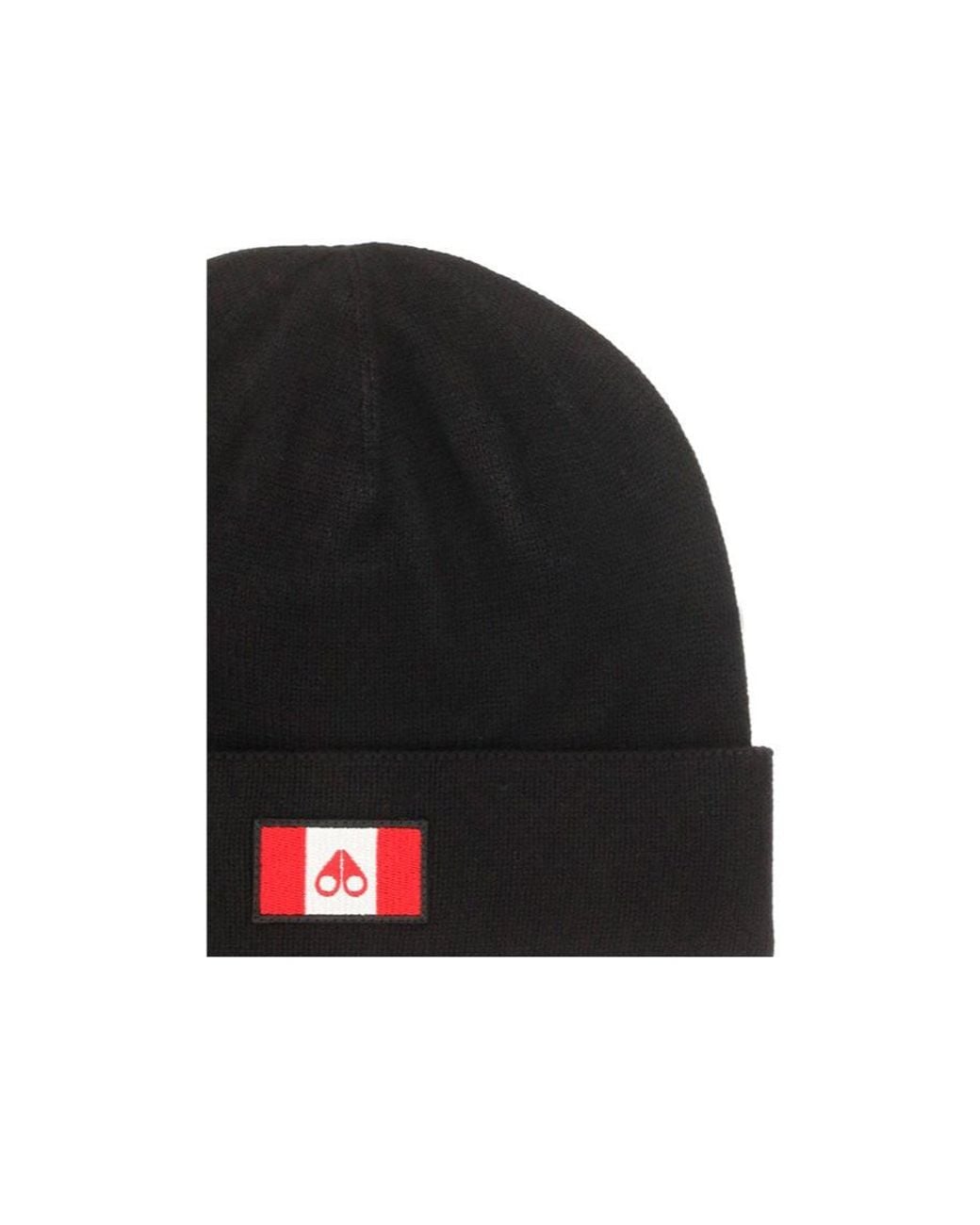Moose Knuckles Black Logo Patch Woolen Cap for men