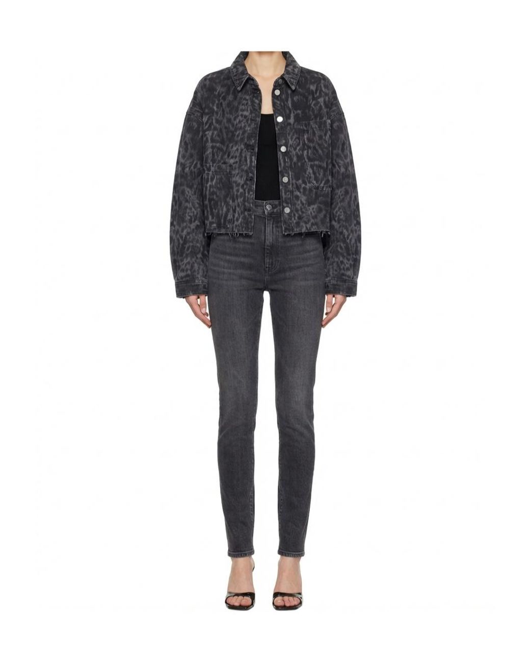 AllSaints Black Nicky Cropped Patterned Denim Jacket