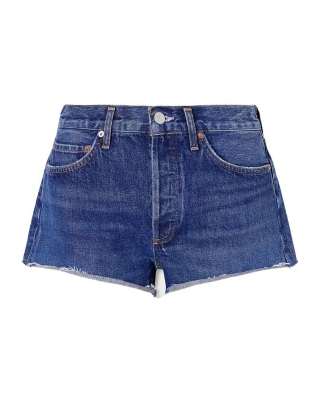 Agolde Blue Parker Frayed Denim Short