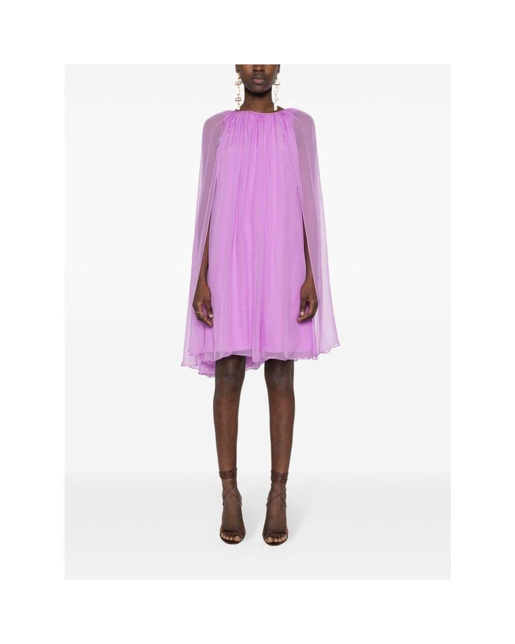 Max Mara Purple Pianoforte Tulle Crewneck Sleeveless Dress