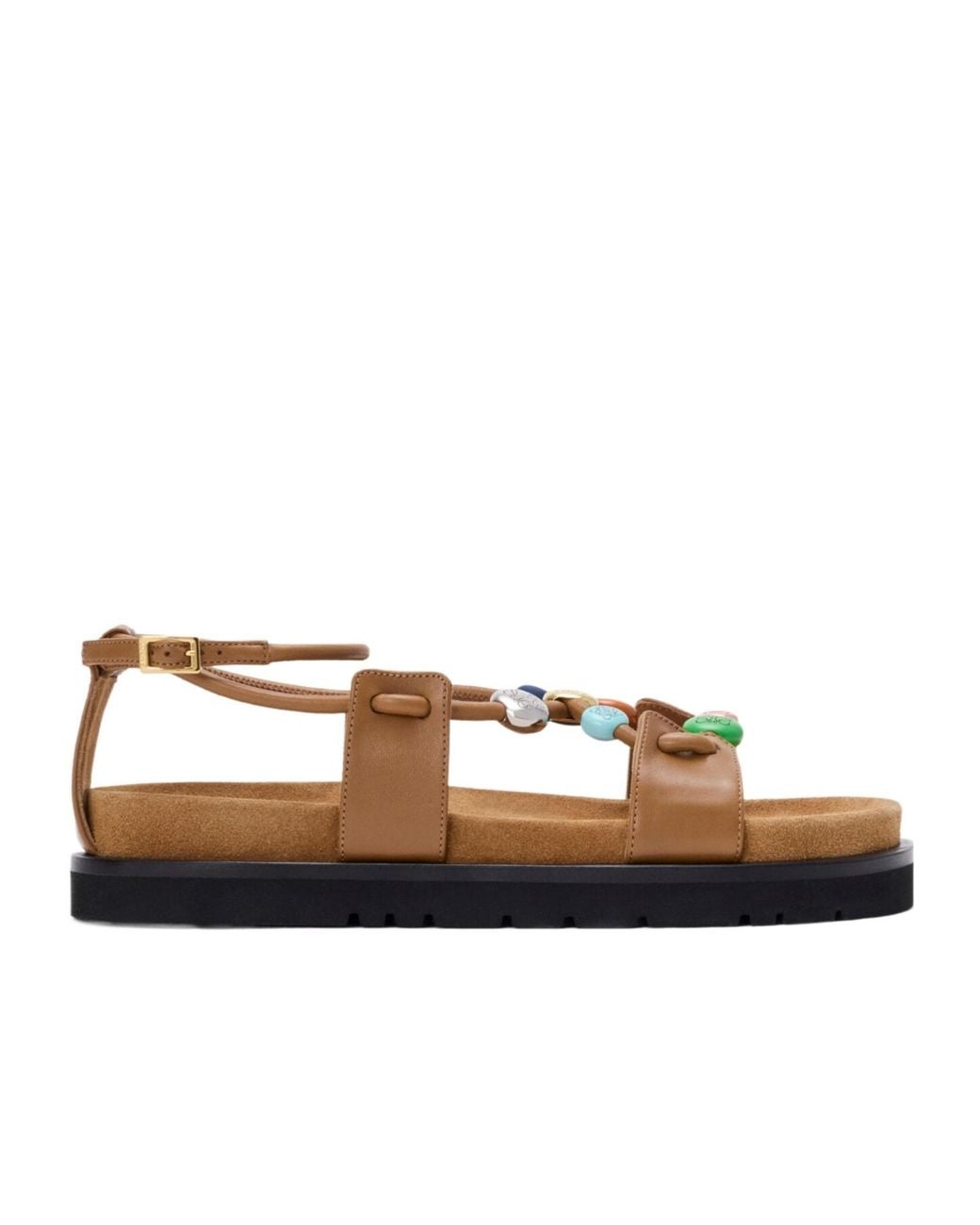 Loewe Brown Bead Embellished Flat Sandals