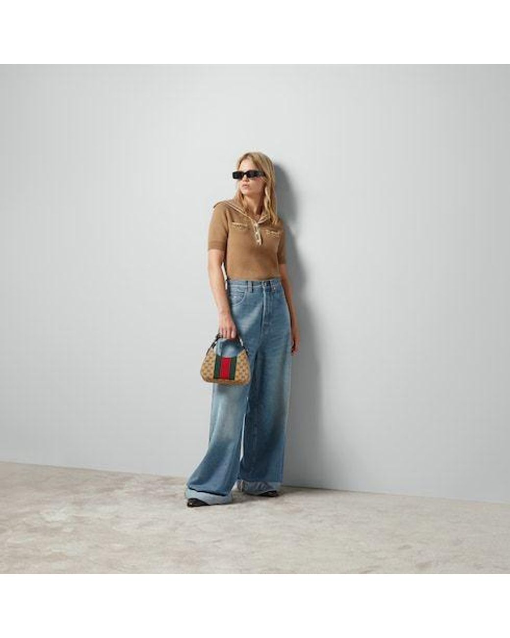 Gucci Blue Horsebit Raw Cut Hem Wide Leg Jeans
