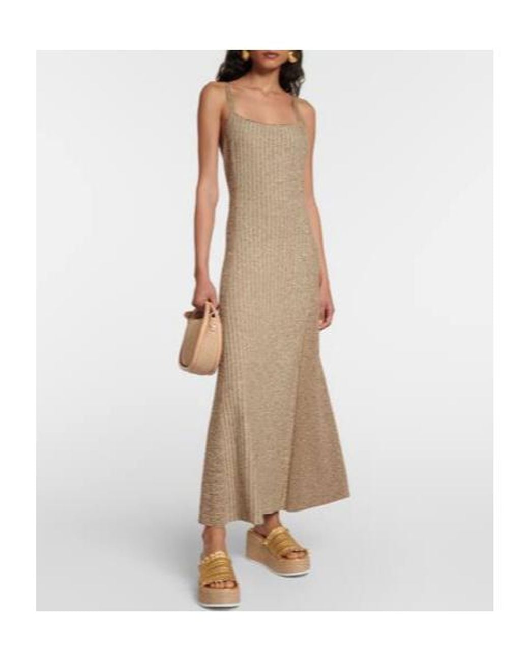 Ganni Natural Ribbed-Knit Midi Dress