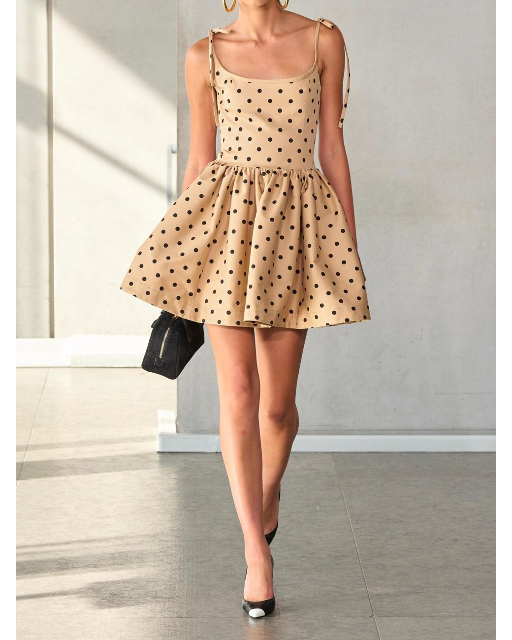 Carolina Herrera Natural Polka-Dot Faille Mini Dress