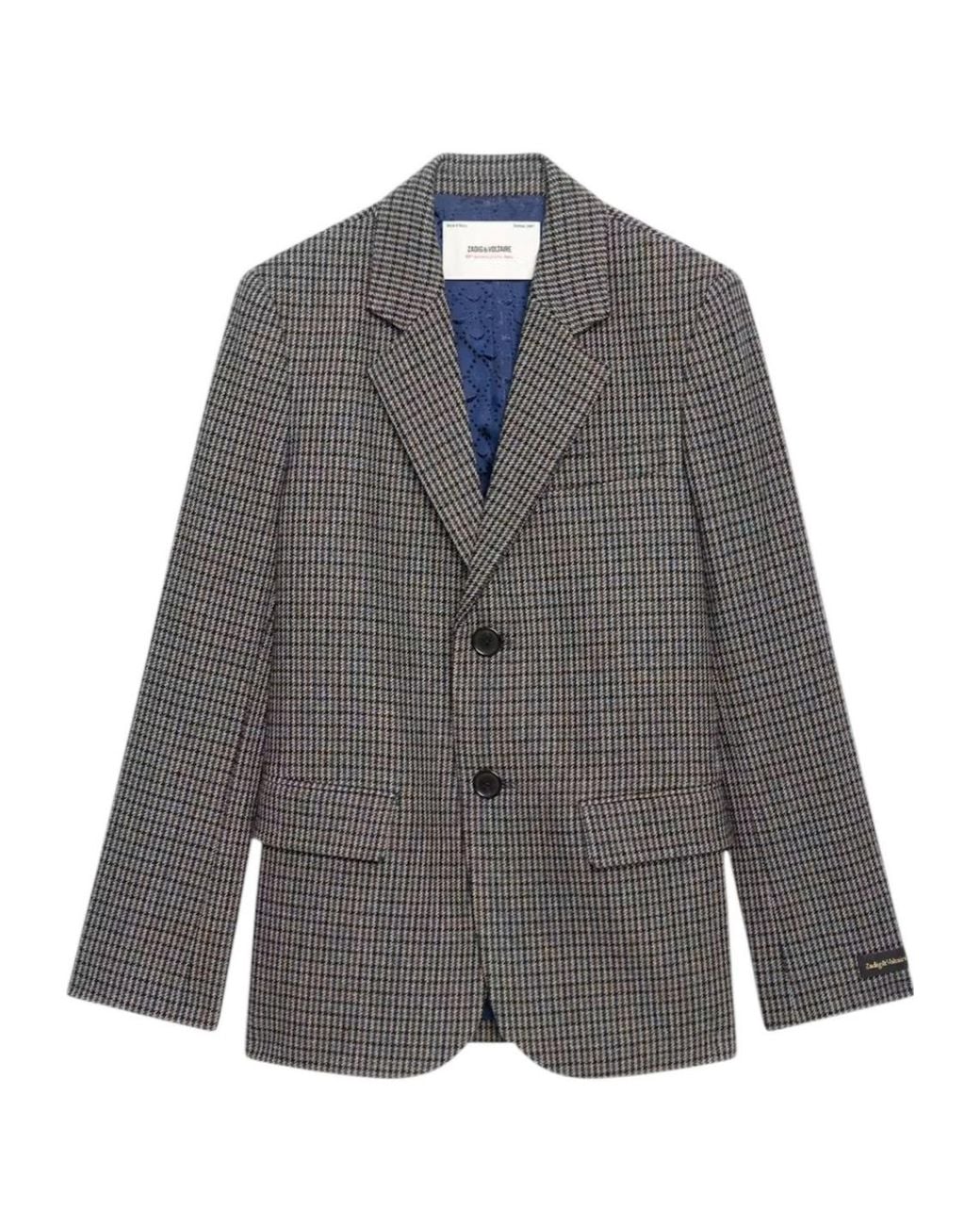 Zadig & Voltaire Gray Single-Breasted Plaid Blazer