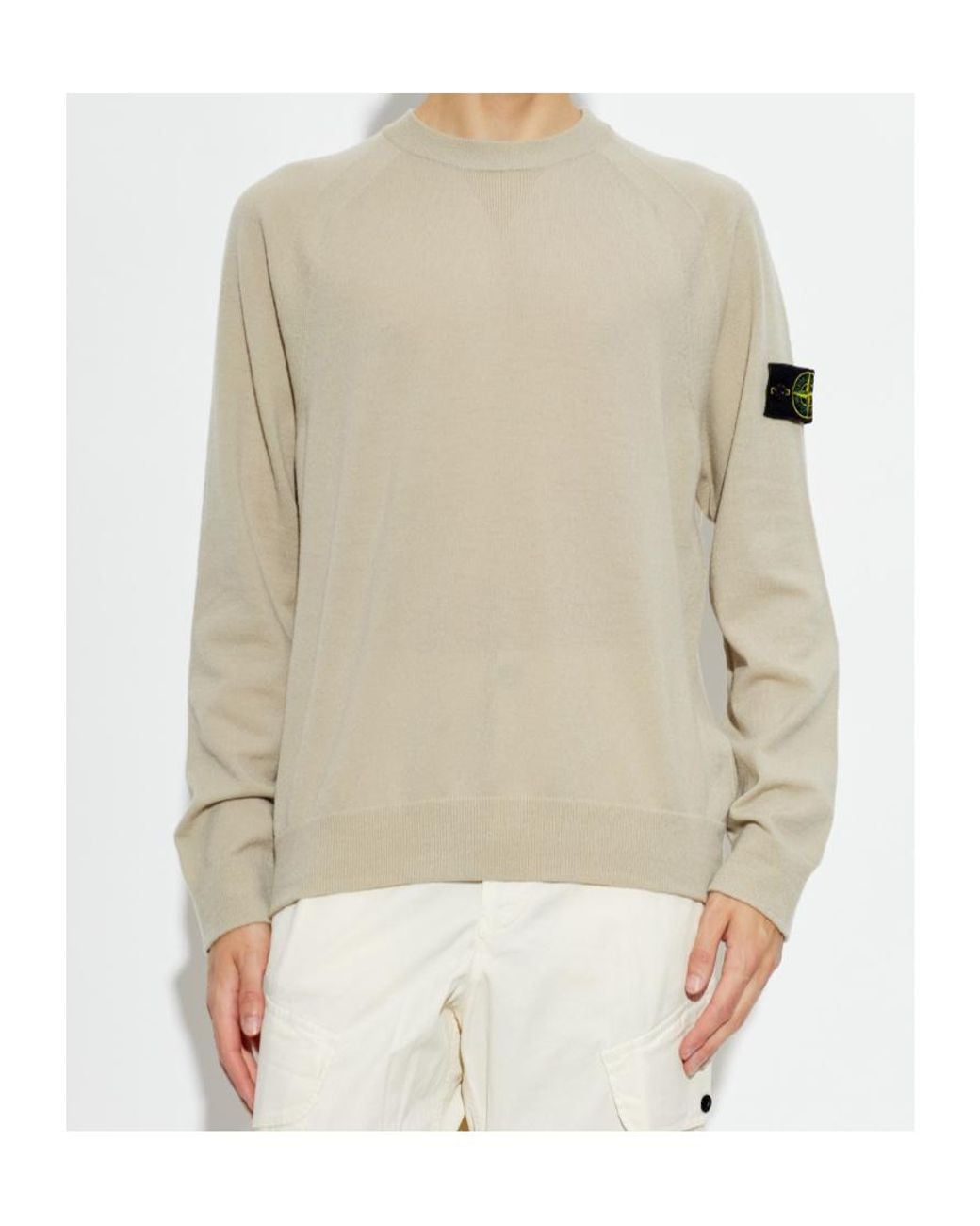 Stone Island White Logo Patch Crewneck Sweater for men