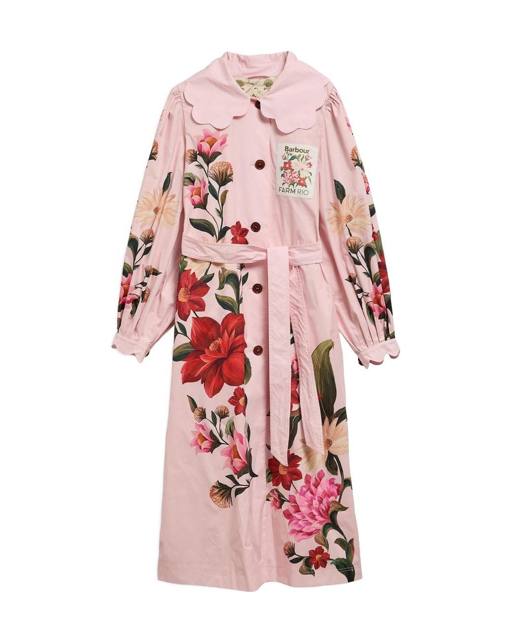 Barbour Pink X Farm Rio Bromelia Showerproof Trench Coat
