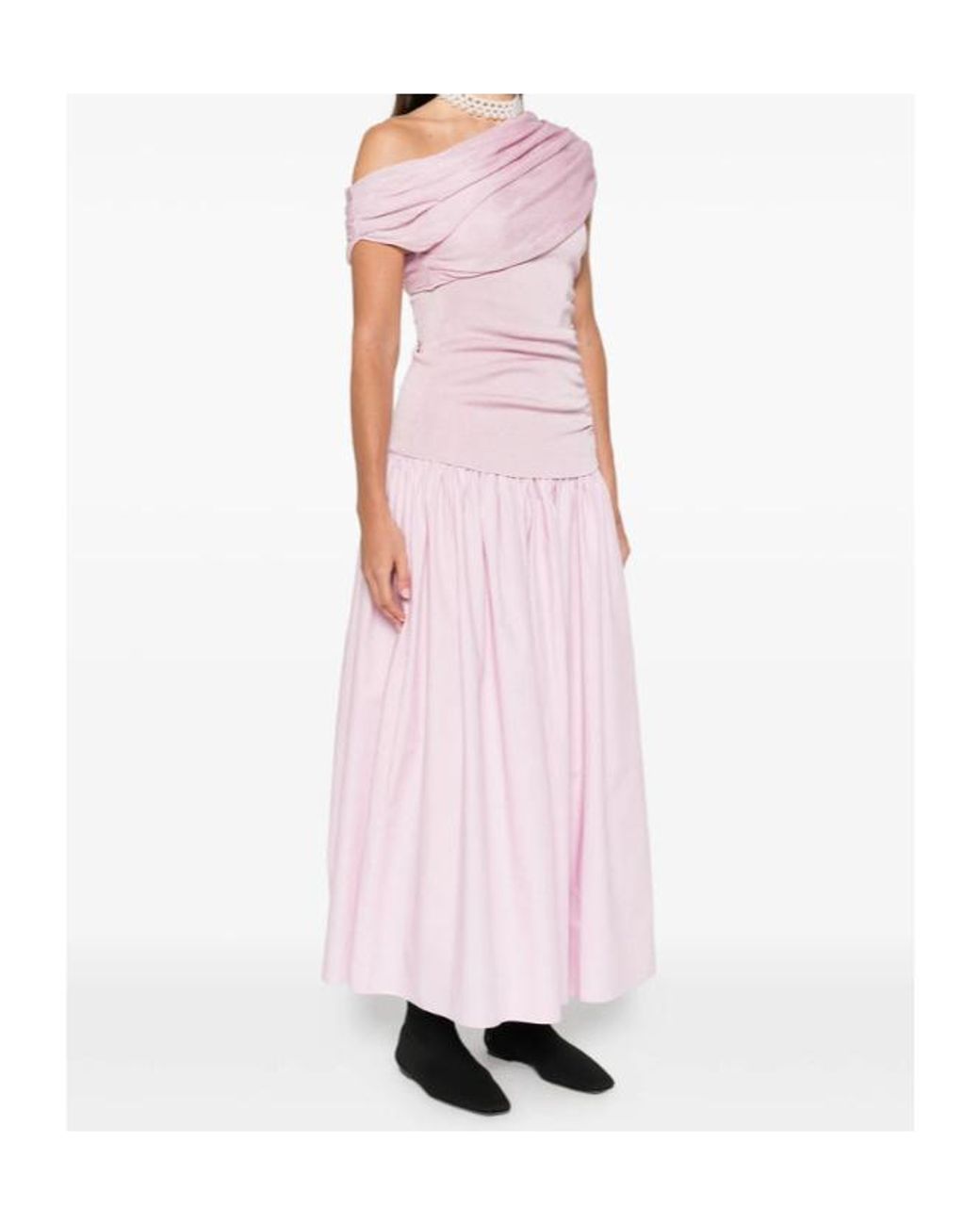 Self-Portrait Pink Draped Gathered Midi Dress