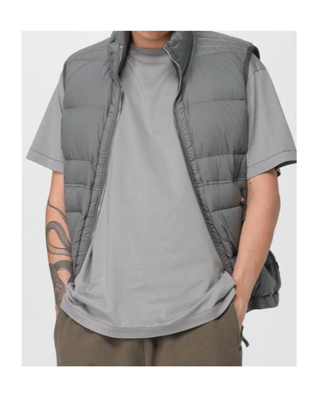 Stone Island Gray Logo Patch Zip-Up Vest for men