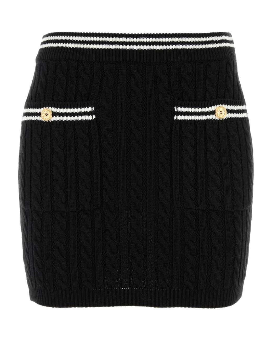 Alessandra Rich Black Stripe Trim Cable-Knitted Mini Skirt