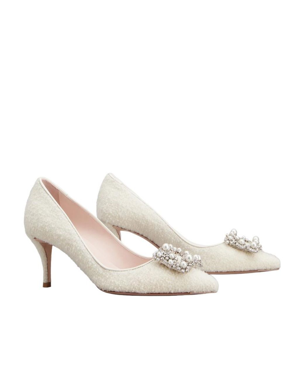 Roger Vivier White Embellished Pointed Toe Pumps