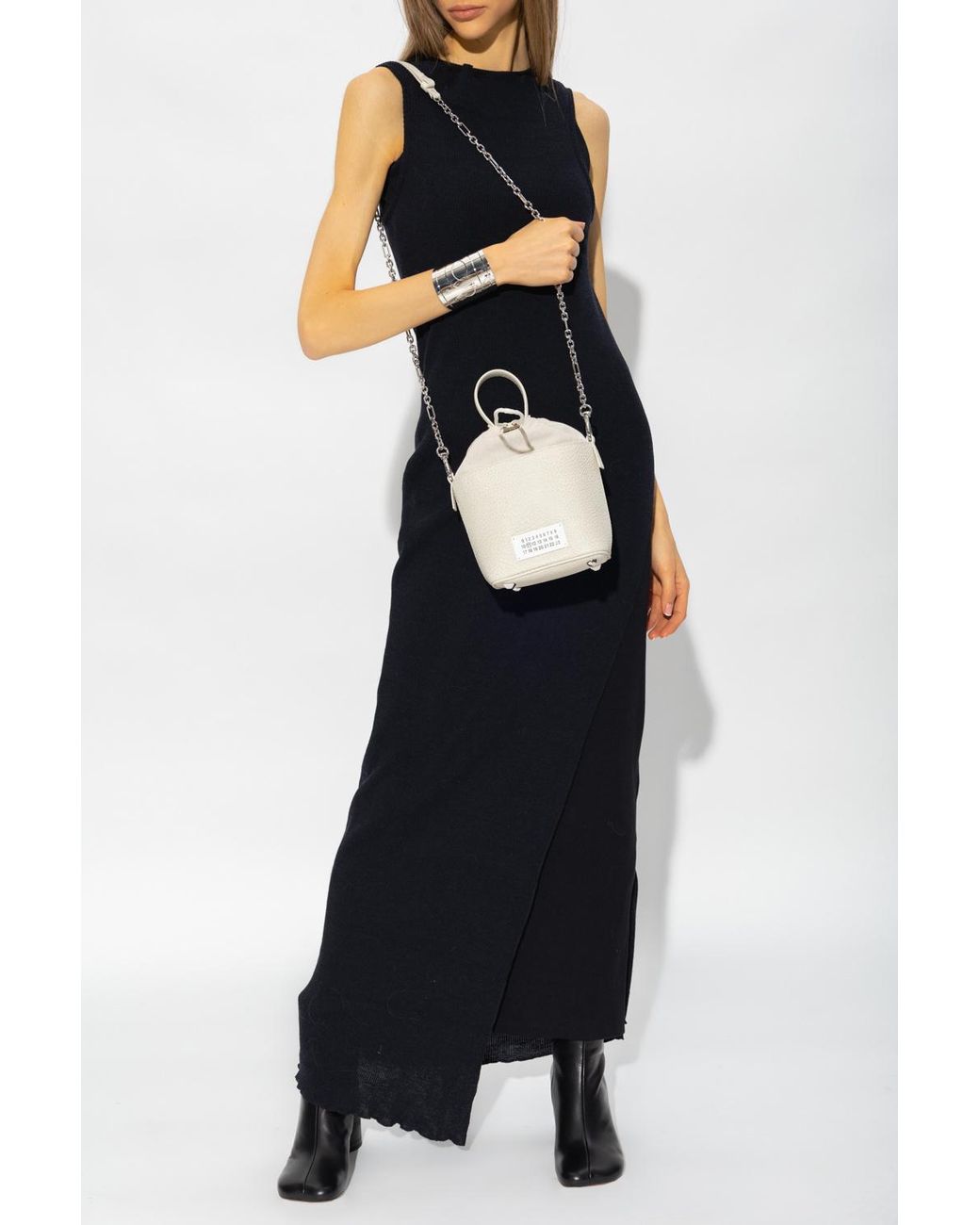 MM6 by Maison Margiela Black Asymmetric Draped Knitted Dress