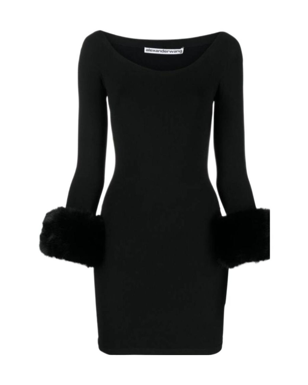 Alexander Wang Black Round Neck Fur Trimmed Dress