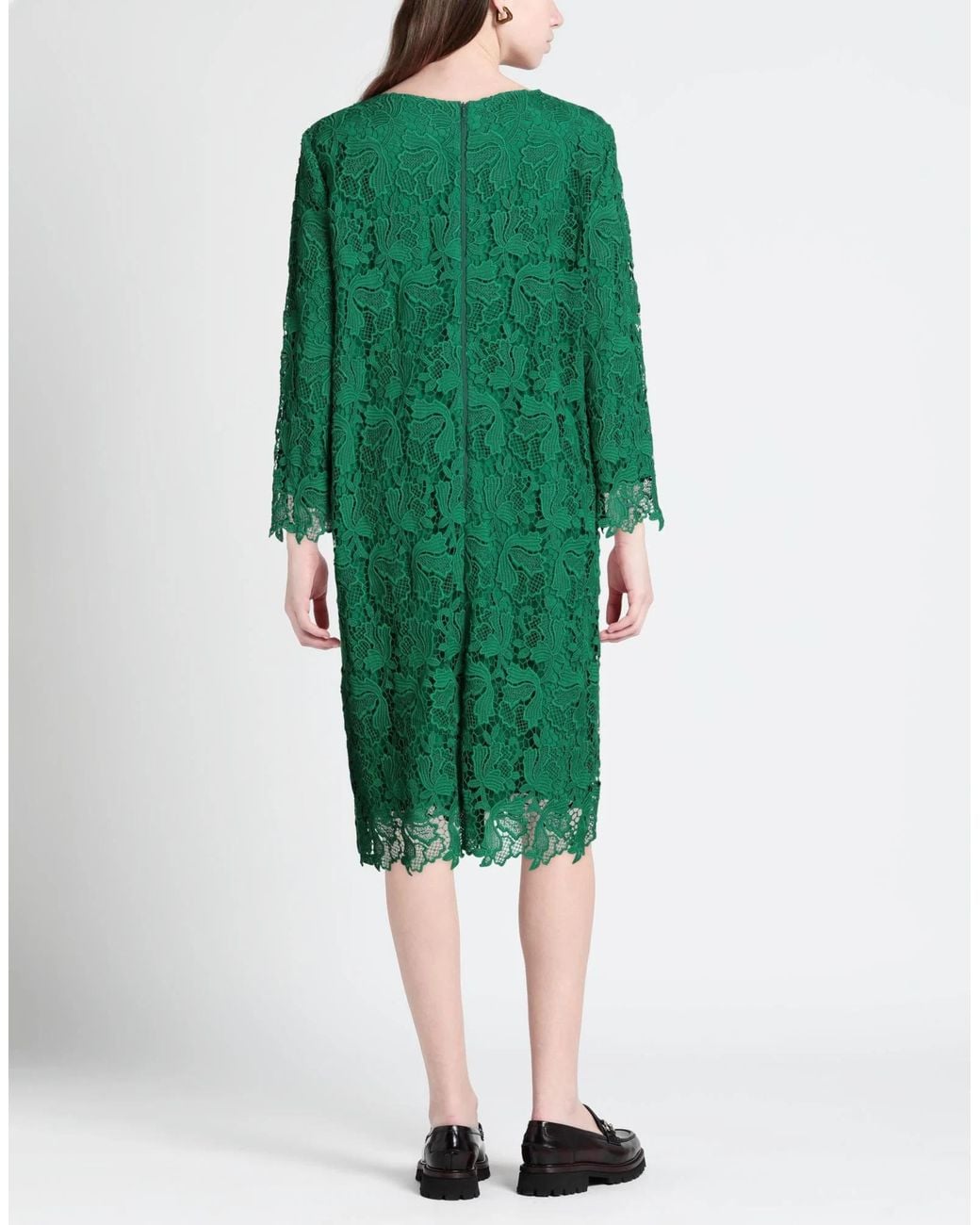 Max Mara Green Solid Color Lace Dress