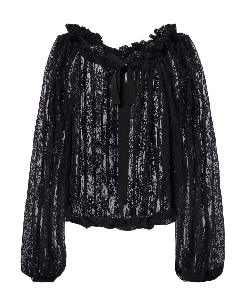 Patou Black Lace Long-Sleeved Blouse