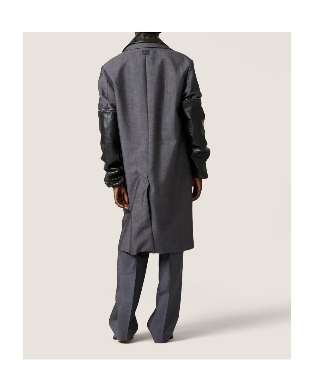Miu Miu Gray Single-Breasted Kid Mohair And Leather Coat