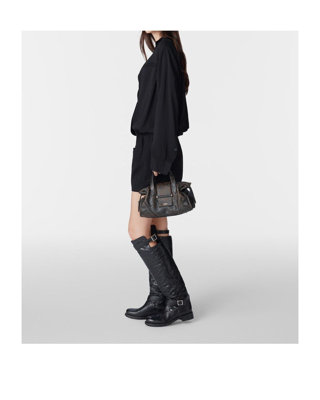 Jimmy Choo Black Crackle-Finish Glossy Leather Handbag