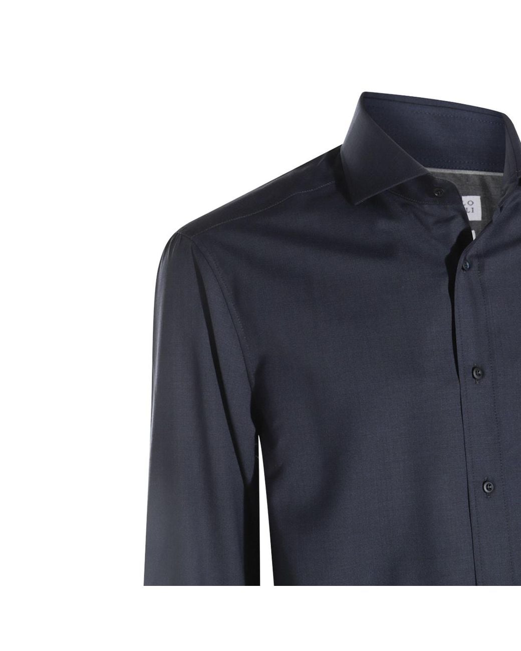 Brunello Cucinelli Blue Curved Hem Shirt for men