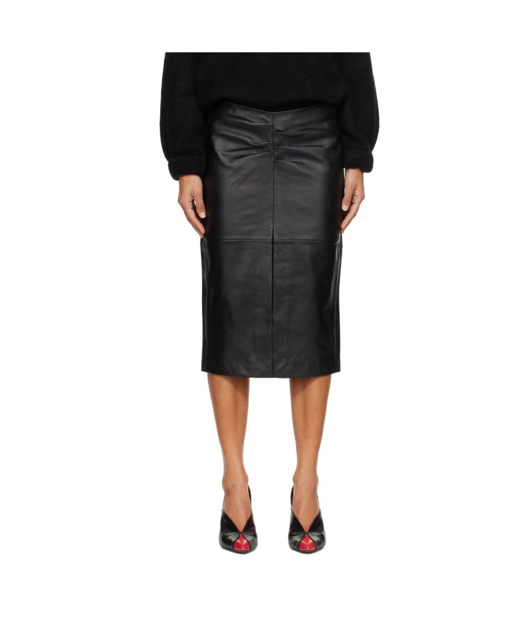 Isabel Marant Black Tuline Leather Midi Skirt