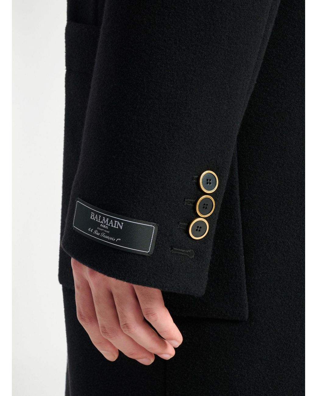 Balmain Black Long Wool And Velvet Coat for men