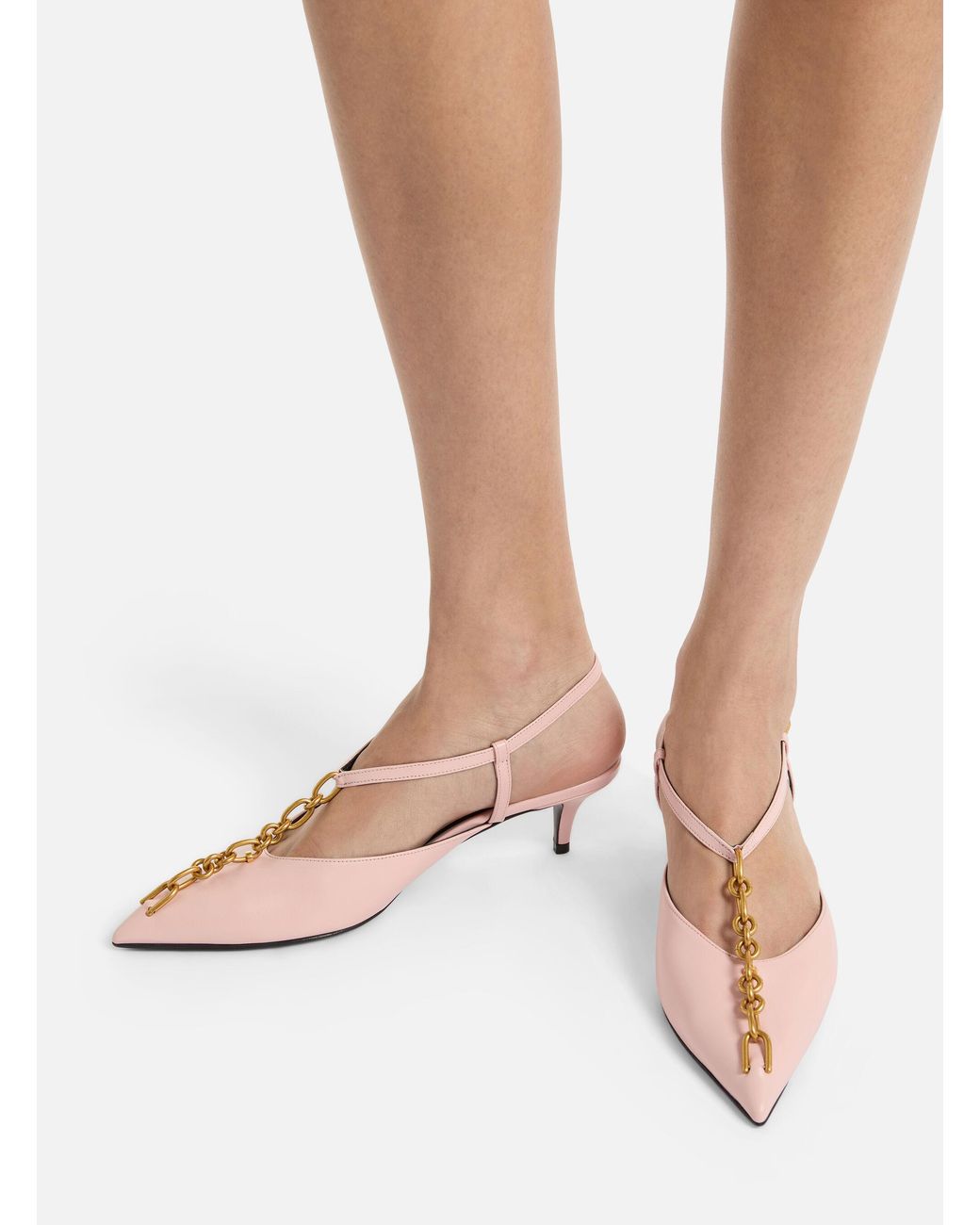 Balmain Pink Sync Chain Kitten Slingbacks